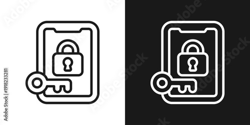 Mobile Encryption Icon In Black And White Line Style