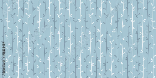 Floral stripes pattern. Herbs with tiny leafs lines, wavy vertical stripe seamless background
