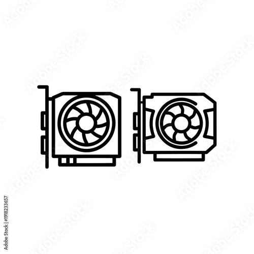 Modern graphics card icon, symbolizing power and visual processing for gaming and technology. Minimalist vector art.
