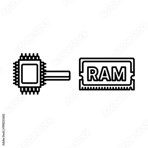 Modern RAM module icon, symbolizing memory, speed, and computer performance. Clean minimalist vector art for technology.