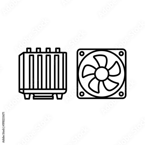 Simple minimalist heat sink icon, representing cooling and heat dissipation for computer components. Clean vector art.