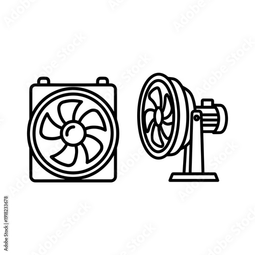 Clean minimalist cooling fan icon for computer hardware, symbolizing airflow and temperature control. Vector graphic.