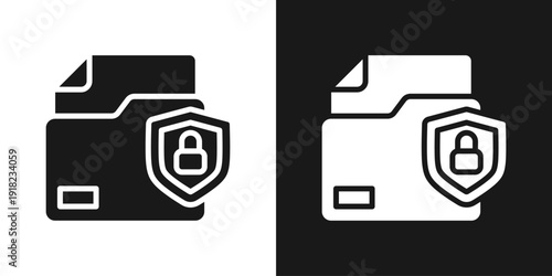 Secure Folder Icon In Black And White Glyph Style