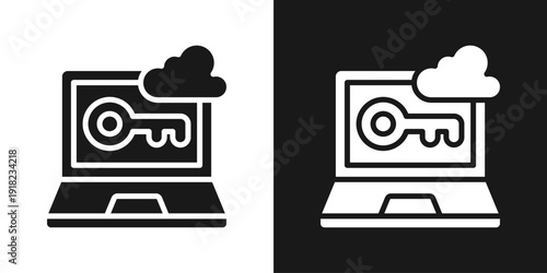 Cloud Security Icon In Black And White Glyph Style