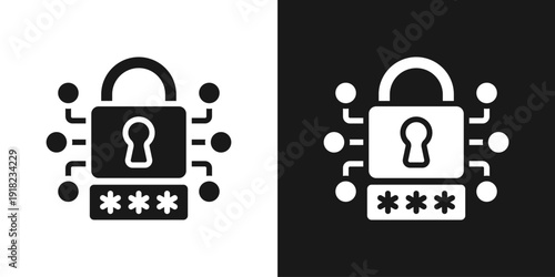 Password Security Icon In Black And White Glyph Style