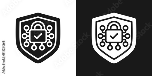 Verified Network Icon In Black And White Glyph Style