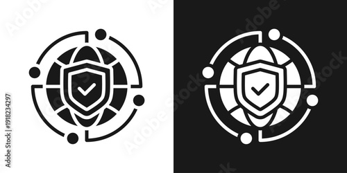 Global Security Icon In Black And White Glyph Style