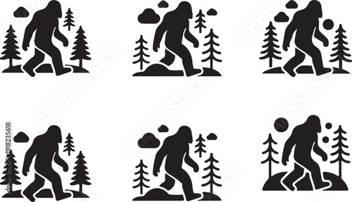 Bigfoot walking in a stylized forest landscape sasquatch