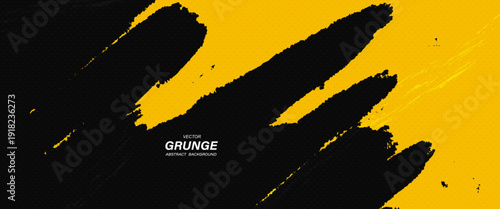 Black and Yellow grunge abstract background with halftone texture.