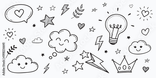 Whimsical doodles and cartoon symbols