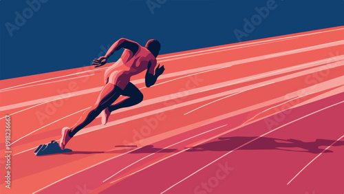 Sprinter in motion on a track, abstract art style with vibrant colors