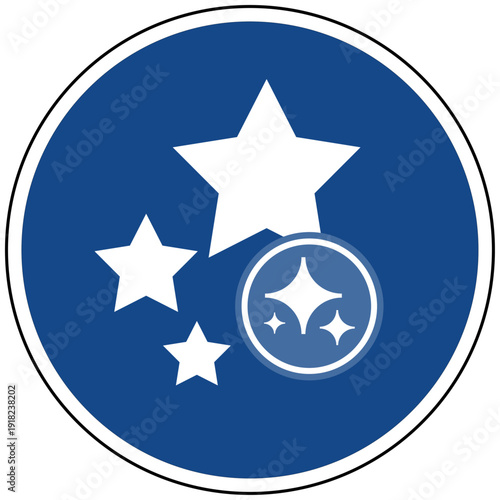 Sterne Bewertung mit KI Symbol für künstliche Intelligenz Qualität Feedback und Ranking blaues rundes Schild Vektor Design