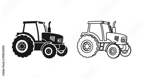 Vintage tractor line art black and white vector illustration Vector