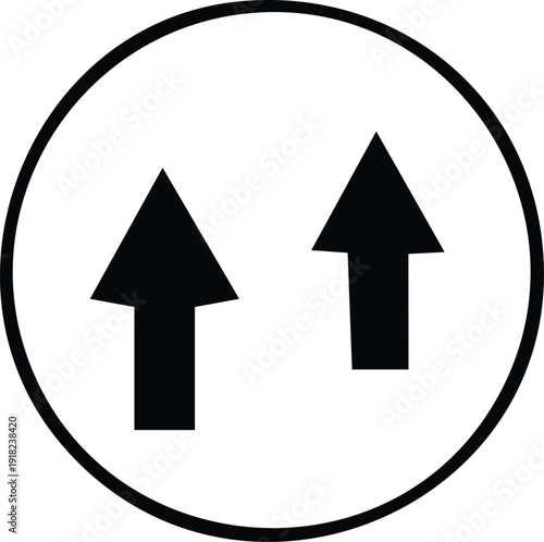 Two black arrows pointing upwards inside a black circle on a white background Keywords: arrows