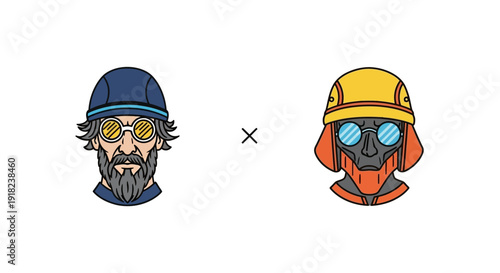 Cute cartoon characters with helmets and goggles, fun and playful design Vector