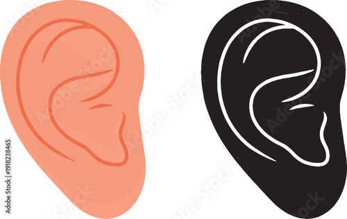 Human Ear Icon Set Flat and Outline Hearing Anatomy Vector Illustration