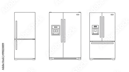 Kitchen Refrigerator Collection Outline Vector Set for Plan View Appliance and Interior Design