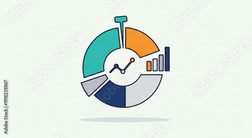 Infographic element with pie chart gauge and bar graph on white background for business analytics and statistics