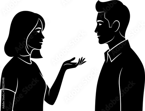 Black silhouette of a man and woman in conversation