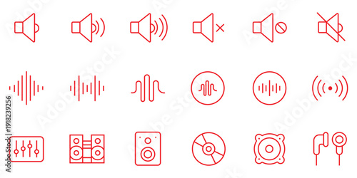 Audio icon set. Editable line icons. Vector illustration.