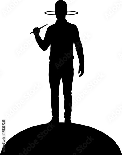 Silhouette of a humanoid figure on a half circle base