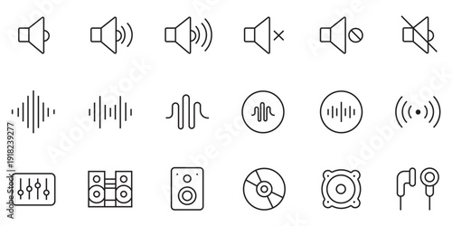 Audio icon set. Editable line icons. Vector illustration.
