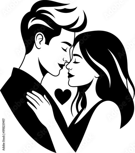 Romantic couple sharing a tender kiss