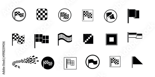 Racing flags icon set checkered finish line vector illustrations isolated on transparent background