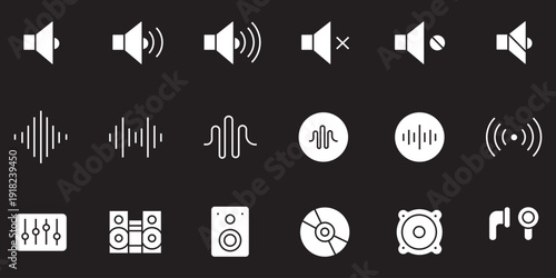 Audio icon set. Editable line icons. Vector illustration.