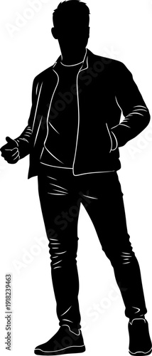 A person in a leather jacket standing with a confident posture
