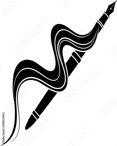 Black and white abstract art with wavy lines and pointed tip