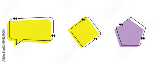Quotation box vector icon set on yellow shape for text or testimonials, message template and various design projects.