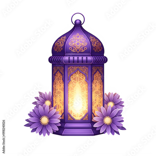 Purple lantern with flowers isolated on a transparent background
