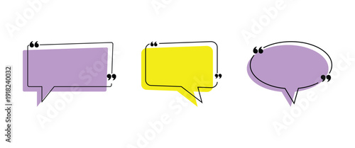Quotation box vector icon set on yellow shape for text or testimonials, message template and various design projects.
