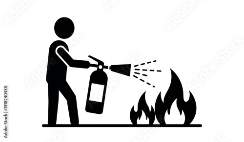 A person using a fire extinguisher to put out flames on the ground