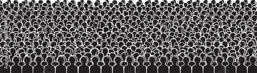 Dense crowd of abstract human silhouettes in black and white