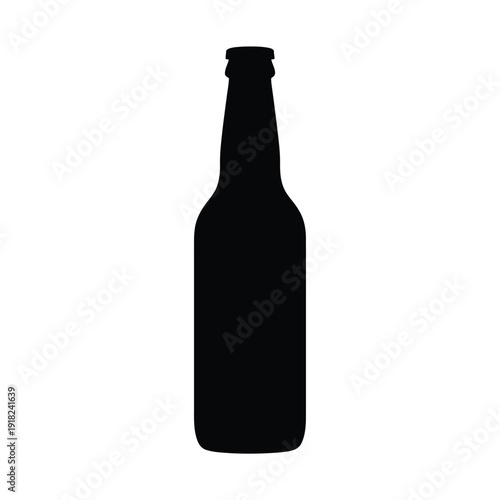 A stark silhouette of a classic glass bottle against a white background