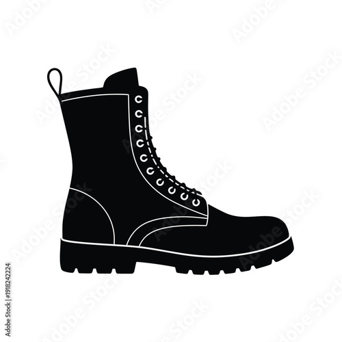 Black and white silhouette of a classic lace up combat boot
