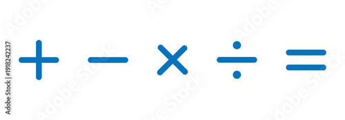 Collection of mathematical plus, minus, multiply, divide, and equals signs can be used for calculators, financial applications and educational project work.