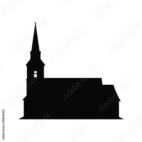 Silhouette of a classic church with a tall pointed steeple