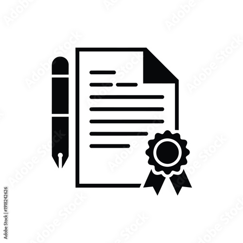 Document pen and seal icon representing certification or legal paperwork