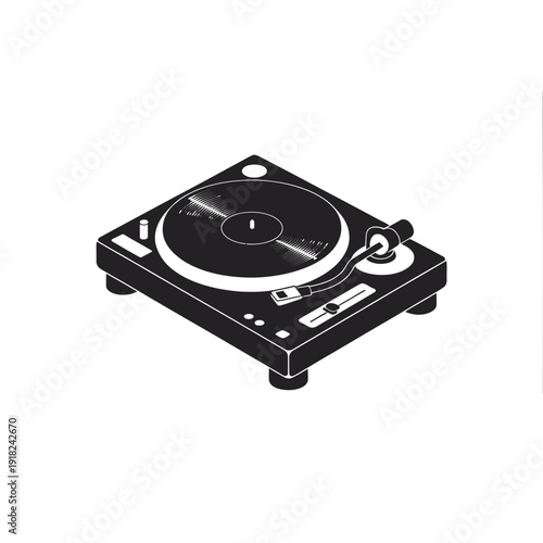 Minimalist illustration of a black turntable against a white background