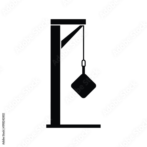 Simple black and white illustration of a demolition wrecking ball setup