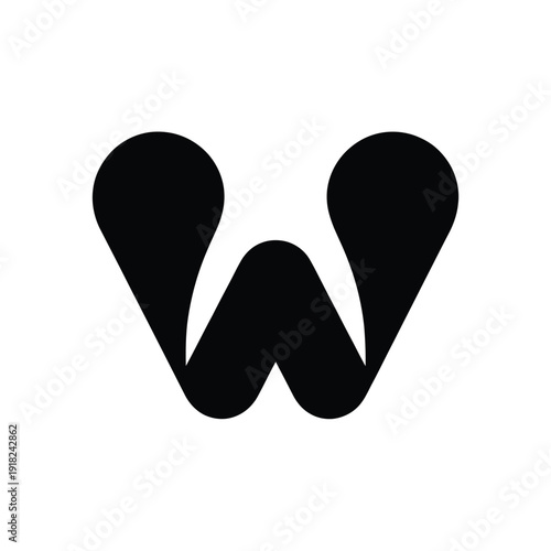 Stylized black silhouette of the letter w on a white background