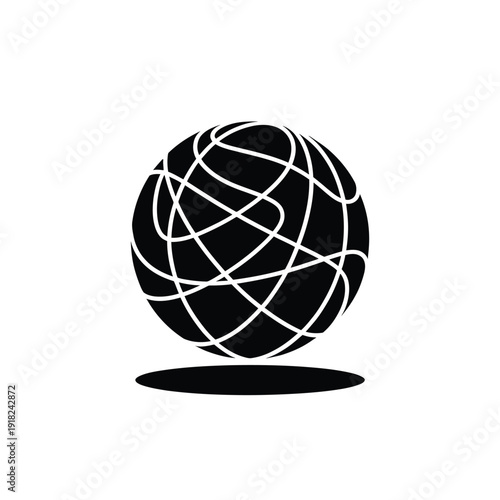 Abstract black sphere with tangled lines and a subtle shadow below