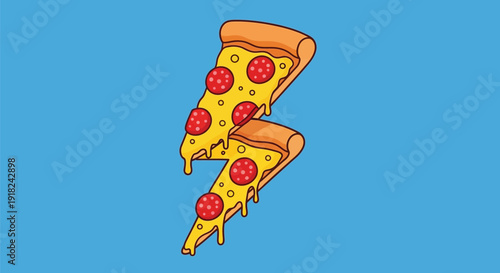 Flat lay illustration of three slices of pepperoni pizza on a blue background.
