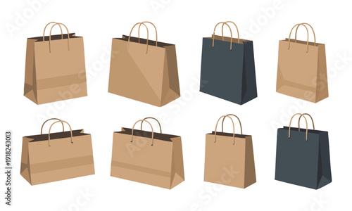 Blank kraft paper shopping bag mockup packaging template vector illustration, easily editable.