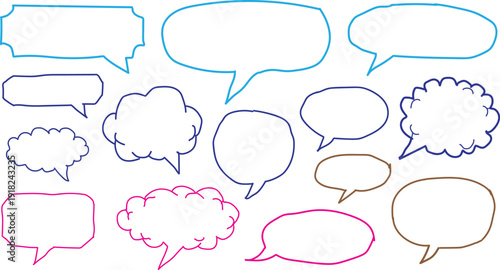 Collection of various speech bubbles in different shapes and colors