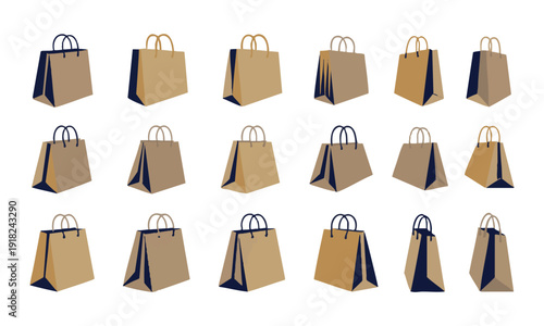 Blank kraft paper shopping bag mockup packaging template vector illustration, easily editable.