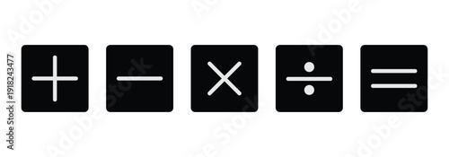 Square frame black mathematical plus, minus, multiply, divide and equal symbol set designed for Programming, calculators and spreadsheet software.
